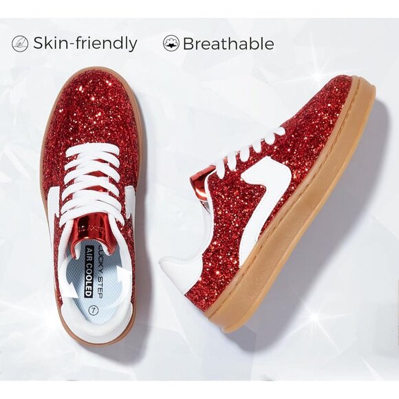 Lucky Step Women Red Casual Sparkly Bling Shiny Dressy Bedazzled Bridal Sneakers - Picture 4 of 9
